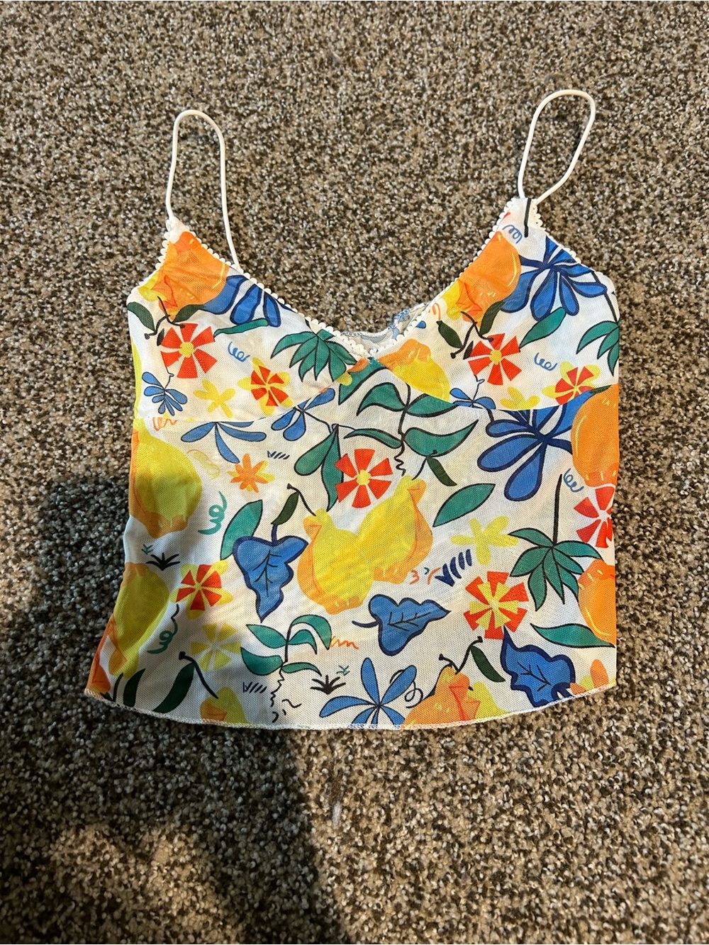 Shein Floral Print Spaghetti Strap Mesh Cami Top